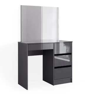 Vicco Schminktisch Sherry Anthrazit 90 cm mit Spiegel , Anthrazit, Anthrazit , Holzwerkstoff , 4 Fächer , 4 Schubladen , Rechteckig,Rechteckig , 90x75x40 cm , Schlafzimmer, Schminktische