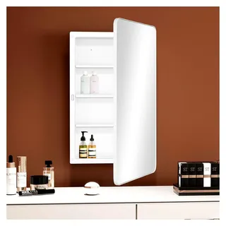 Kunststoff-Spiegelschrank mit abgerundeten Ecken, für Einbau- und Aufputzmontage, weiß, 40 x 71 cm