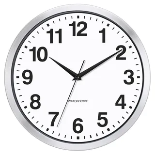 KIZLOC 30 cm Outdoor Uhr Garten Wasserfest, Gartenuhr Außen Wetterfest, Lautlose Batteriebetriebene Groß Wanduhr für Draußen Badezimmer Zuhause (Silber)