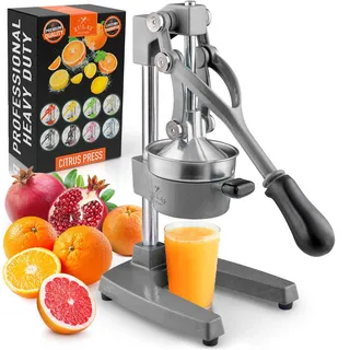 Zulay Kitchen Saftpresse Manuell aus Gusseisen, Saftpresse Orangenpresse Manuell für Zitrusfrüchte, Robuste Obstpresse aus Edelstahl, Cast Iron Juicer, Manual Entsafter für Orangen/Zitronen - Grau