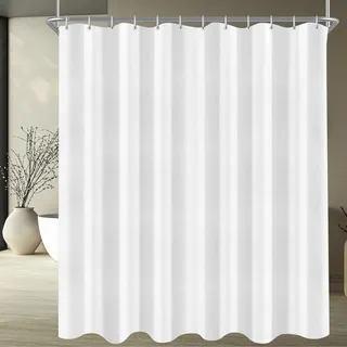 Lerores Duschvorhang 200x160 cm Reinweiß, Beschwerter Saum Antischimmel Textil, Wasserabweisend, Waschbar Polyester Stoff Badevorhänge für Badezimmer, Badewanne mit 12 Duschvorhangringe
