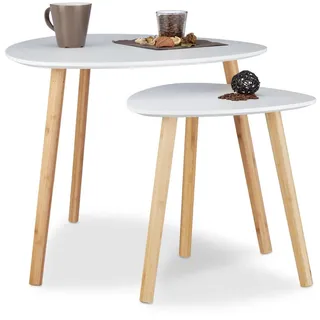 Relaxdays Satztisch Weiß Natur 2er-Set Holz 48x60x60 cm , Multicolor , Holz, Holzwerkstoff , 60x48x60 cm , Wohnzimmer, Wohnzimmertische, Beistelltische