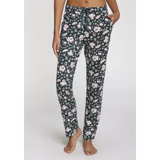 Pyjamahose S.OLIVER, Damen, Gr. 36/38, N-Gr, grün (dunkelgrün, rosa, geblümt), Single Jersey, Obermaterial: 50% Baumwolle, 50% Viskose, geblümt, Basic, Hosen Pyjamahose, mit schönem Allovermuster