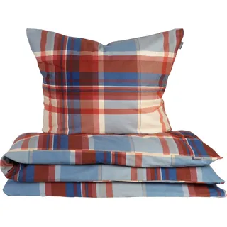 Schiesser Bettwäscheset Solange | 2-teilig | Kariert | Feinbiber | 100% Baumwolle | Reißverschluss | 155x220cm + 80x80cm | Orange-Blau - Orange, Blau