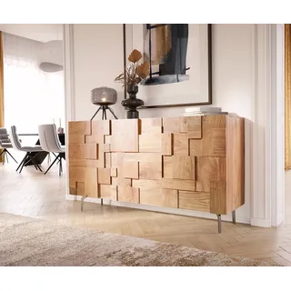 Sideboard Puzzle 145 cm Akazie Natur Winkelfuß Edelstahl