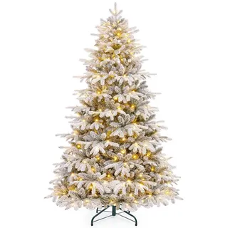 Yorbay Künstlicher Weihnachtsbaum mit Beleuchtung Weiß Schneeflocken LED Tannenbaum für Weihnachten-Dekoration, aus PE und PVC (Aufrüstungsmodell 180 cm)