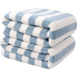 Mikrofaser Badetuch Blau Gestreift 70x140cm schnelltrocknend fusselfrei weich saugfähig 2er-Pack