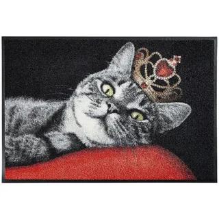 wash+dry FUßMATTE , Rot, Schwarz , Textil , Katze , rechteckig , 50x75 cm , Textiles Vertrauen - Oeko-Tex®, Reach, Made in Eu , rutschfest, für Fußbodenheizung geeignet , Teppiche und Böden, Schmutzfangmatten, Fußmatten