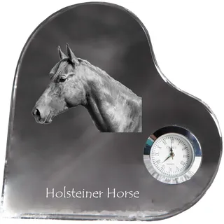 Holsteiner Pferd - Kristalluhr mit einem Pferdebild, Herzregal-Uhr, personalisierte Standuhr der Marke Art-Dog - Transparent
