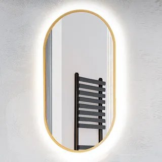 Badezimmer LED Spiegel, oval, in gold MIRROR-56, B/H/T ca. 50/90/3,5 cm - Gold