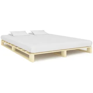 vidaXL Palettenbett Massivholz Kiefer 140/200 Cm , Naturfarben , Holz , vollmassiv , Rechteckig , 140x200 cm , Schlafzimmer, Betten
