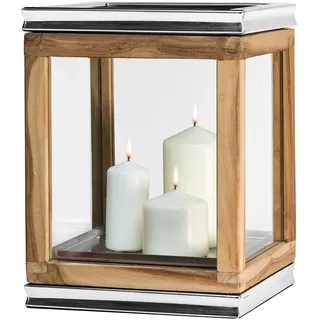 Edzard Laterne Dubai, Teakholz, Edelstahl vernickelt, Höhe 34 cm, Grundfläche 26 x 26 cm, Gewicht 4,4 kg - Hochwertige Gartenlaterne aus Holz, Windlicht, Gartendeko