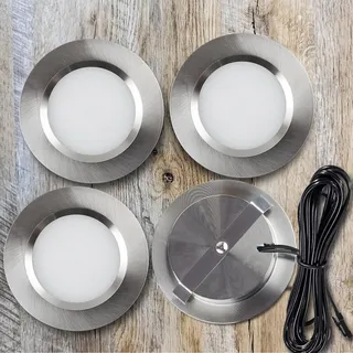 HCFEI 1er Set Möbelleuchte 12V ultra flach 3W LED-Einbaustrahler 55mm Lochausschnitt mit 2M Kabel IP44 Deckenspot für Spiegelschränke, Vitrinen, Möbel und Schränke (Edelstahl Gebürstet 3000K)