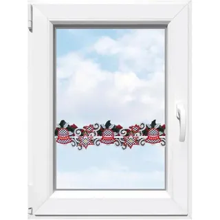 Stickereien Plauen Scheibengardine »Glocken« Stangendurchzug 1 Stk. tlg. Fensterdekoration "Glocken", rot