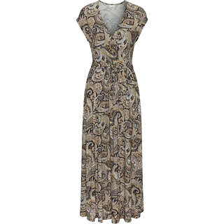Maxikleid LASCANA "mit Paisleydruck aus weicher Viskoseware", Damen, Gr. 40, N-Gr, braun (schwarz, orange bedruckt), Jersey, Obermaterial: 100% Viskose, bedruckt, figurumspielend knöchelfrei, tiefer V-Ausschnitt, Kleider Maxikleid, Elegantes Sommerkleid, Strandkleid, langes Druckkleid, Viskosekleid, Topseller