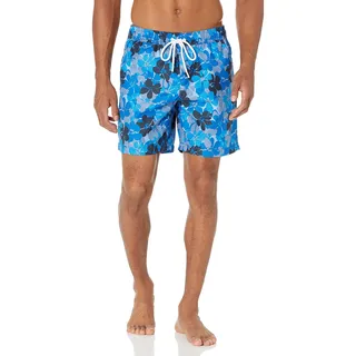 Amazon Essentials Herren Badehose, Schnell Trocknend, 18 cm - Auslauffarben, Blau Floral, S