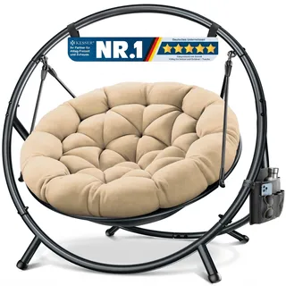 KESSER® Hängesessel mit Gestell Bali Hängeschaukel Hängestuhl bis 150kg für Indoor und Outdoor + Kissen & Seitentasche Hängekorb Stahlgestell & Schaumstoff Sitzpolster