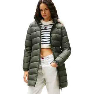 Tommy Jeans Damen Daunenmantel Essential Hooded Down Coat mit Kunstpelz, Grün (Pewter Green), M