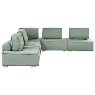 BELIANI Modulares Ecksofa Hellgrün Stoff 300 x 200 cm Gesteppt 5-Sitzer Wohnlandschaft L-Form aus Verschiedenen Elementen mit Kissen Modern Skandi - Grün, Braun