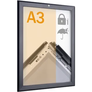 Klapprahmen A3, abschließbar, wetterfest, schwarz, Aluminium