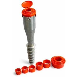 Erdspieß 65 cm/Bodenhülse mit Einschraubhülse für Sonnenschirm und Wäschespinne, Rundpfosten Ø 68 mm, inkl. 5 Reduzierhülsen 24–60 mm, ohne Beton, extra stabil