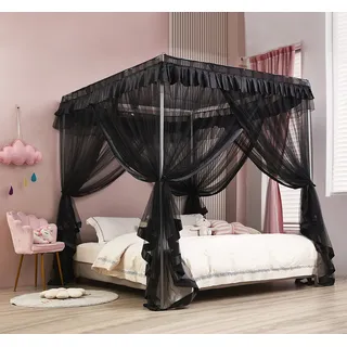 Mengersi Schwarze Betthimmel-Vorhänge, Queen-Size-Größe, luxuriöse, gemütliche Vorhänge, Netz, Elegantes Bett, durchscheinend, Schlafzimmer-Dekoration, Zubehör für Erwachsene