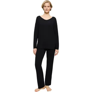 Triumph Pyjama "Timeless Sensuality PK LSL", Damen, Gr. 38, schwarz, Single Jersey, 94% Modal, 6% Elasthan, unifarben, normal normal, V-Ausschnitt, Homewear-Sets Pyjama, atumgsaktiv und weich