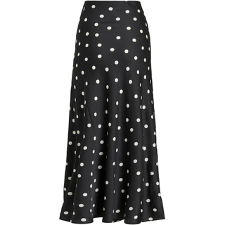Maxirock VILA "VIELLETTE HW LONG SKIRT - NOOS", Damen, Gr. 34, schwarz aop:snow weiß dots, Web, Obermaterial: 100% Polyester, bedruckt, Basic schmal wadenlang, Röcke Maxirock, Kunstfaser