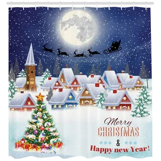 ABAKUHAUS Duschvorhang Weihnachten 175 x 180 cm weiß