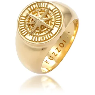 Siegelring KUZZOI "Ring Herren Siegelring Kompass 925 Silber" Gr. 60, gold, Fingerringe, Herren, 60, ohne Stein, Silber 925 (Sterlingsilber), Siegelring