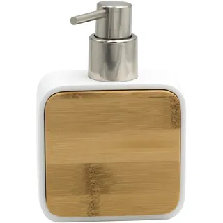 Sadena Seifenspender , Naturfarben, Weiß, Chromfarben , Holz, Kunststoff , Bambus , 10x14.5x5 cm , Kunststoffpumpe, Spender problemlos zum Nachfüllen , Badaccessoires, Seifenspender