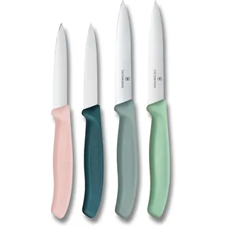 Victorinox Swiss Classic, Tomaten- und Gemüsemesser Set, 4teilig, Scharfe Klinge, 8 und 10 cm, Wellenschliff, Rostfreier Stahl, Pink und Grün