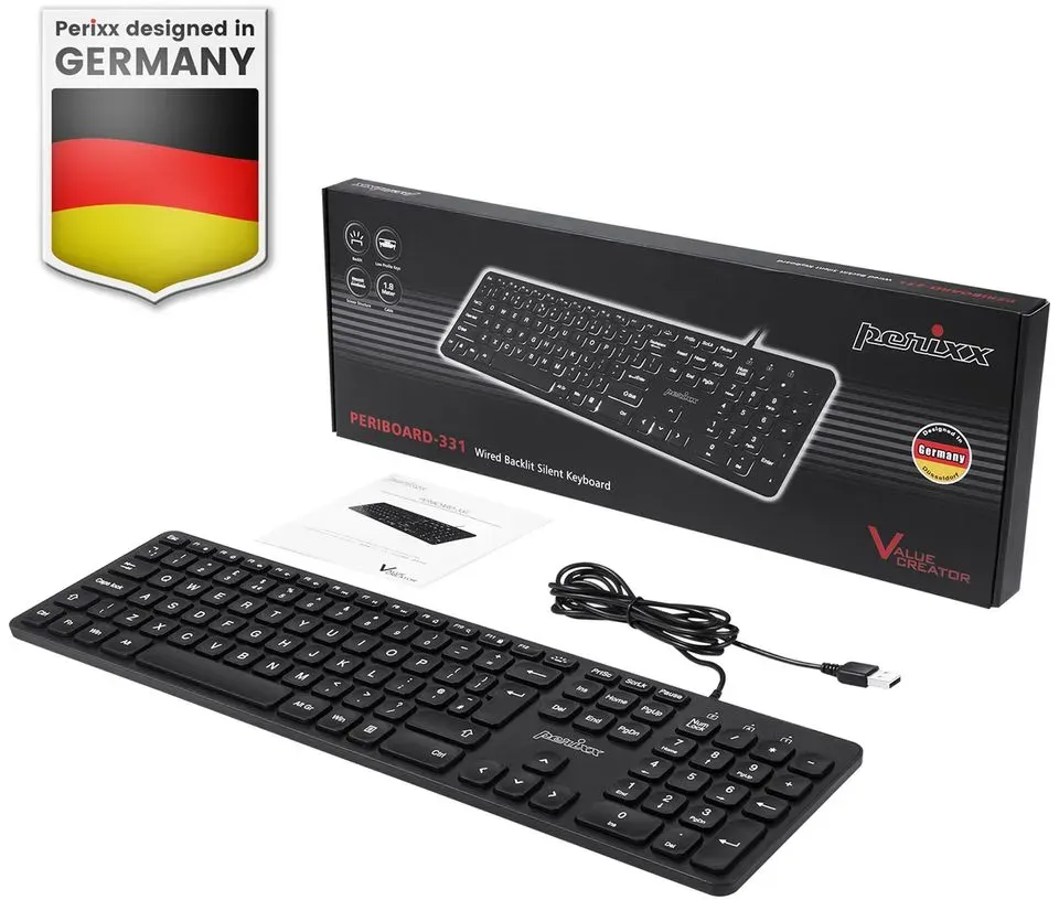 Bild von PERIBOARD-331 Großschrift-Tastatur, schwarz, LEDs weiß, USB, DE (11900 / PERIBOARD-331BDE)