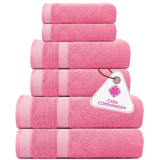 Casa Copenhagen Solitaire-Handtuchset, entworfen in Dänemark, 600 g/m2, Hotel & Spa, Küche & Bad, ägyptische Baumwolle, 6-teiliges Set mit 2 Badetüchern, 2 Handtüchern, 2 Waschlappen – Rosa