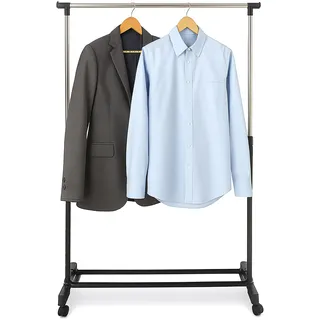 Relaxdays Kleiderständer, höhenverstellbar 90–158 cm, mit Rollen, Ablage, bis 15 kg, Garderobenständer, Silber/schwarz