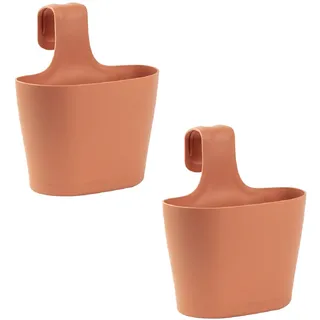 Engelland 2 x Blumentopf zum Auf-Hängen, Geländertopf, Rotbraun, Hängetopf, Balkon-Kasten, oval, Übertopf, Pflanzkasten, mit Wasserspeicher/Wasserauffangschale, 2,8 Liter