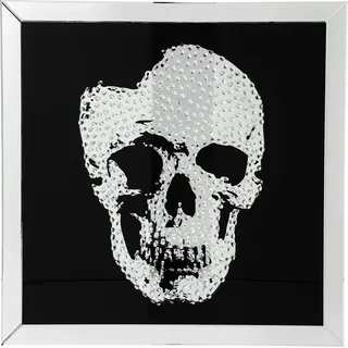 Kare Design Bild Frame Mirror Skull Schwarz/Silber, Glasbild, Dekobild, Totenkopfbild, quadratisches Bild, Schädel-Motiv, Modern, Wohnzimmer, Schlafzimmer, Flur, 100x100x4,5cm