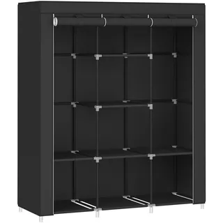SONGMICS Kleiderschrank, Garderobe, Kleiderständer mit Vliesstoffbezug, Hängestangen, Ablagen, 45 x 130 x 168 cm, große Kapazität, für Schlafzimmer, Wohnzimmer, tintenschwarz RYG096B01