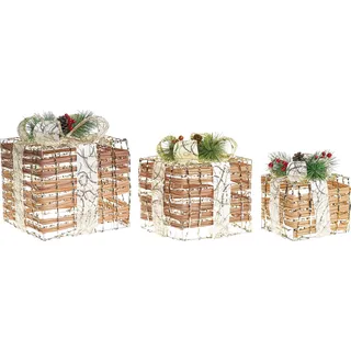 BELIANI LED Weihnachtsdekoration Geschenk 3er Set Braun Metall mit Schleife Zierschmuck Dekofigur für Tisch Innenbereich Flur Wohn- und Schlafzimmer - Braun, Weiß