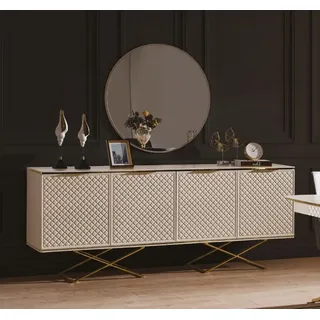 Stilvoll Esszimmer Set Sideboard und Spiegel Modern Holzmöbel Neu 2tlg - Beige