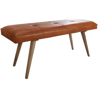 Mid.you Hockerbank , Braun , Leder , Echtleder , Ziegenleder , Mangoholz , massiv , 117x51x38 cm , Wohnzimmer, Sessel, Hocker & Hockerbänke, Hockerbänke