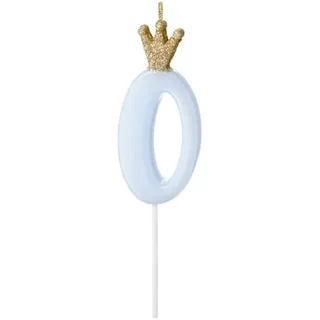 Geburtstagskerze Zahl 0 für Geburtstagskuchen, hellblaue Kerze mit Glitzer-Krone für Kinder, Baby Shower, Party Geburt, Gender Reveal Party, H 9,5 cm