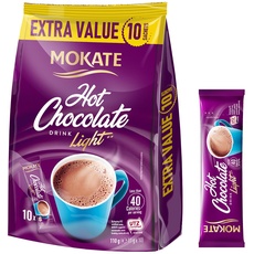 MOKATE® Hot Chocolate Trinkschokolade | 10 Säckchen 110g | Light | Trinkmilchschokolade lösliches Instant Getränkepulver Smooth & Creamy Kakao Pulver Getränke Intensives Aroma