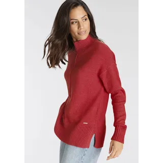 Stehkragenpullover LAURA SCOTT, Damen, Gr. 44, rot (rot, orange), Strick, Obermaterial: 50% Viskose, 28% Polyester, 22% Polyamid, unifarben, oversize hüftlang, hoch geschlossener Ausschnitt, Pullover Stehkragenpullover, mit Zierbiese in lässiger Passform