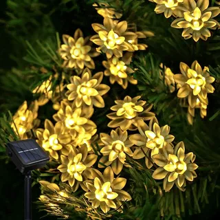 Micacorn Solar LED Lichterkette Garten, Wasserdichte Lotus Lichterkette 7 Meter 8 Modi 50 LED Lotus Solar Lichterkette für Außen Hochzeits Terrassen Party Weihnachten Dekoration