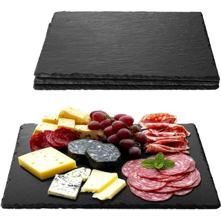 Navaris Schiefer Teller Platzset 4-teilig inkl. Kreide - 38x28cm Schieferplatten 4x Servierplatte - Servierteller Schieferplatte Sushi Geschirr eckig