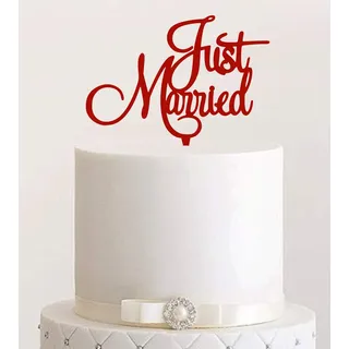 Manschin-Laserdesign Cake Topper, Tortenstecker, Tortefigur Acryl, Tortenständer - Farbwahl - Etagere Hochzeit Hochzeitstorte Just Married (Dunkelrot) Art.Nr. 5197