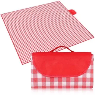 Unyqoos® Picknickdecke – wasserdicht, 200 x 200 cm, extra groß und faltbar mit integriertem Tragegriff, Oxford‐Gewebe, für Outdoor & alle Jahreszeiten - Rot
