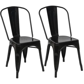 Mendler Bistrostuhl HWC-A73 Metall pulverbeschichtet schwarz 2er Set