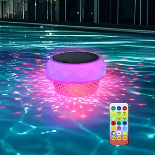 GEYUEYA Home Poolbeleuchtung Solar, Pool Zubehör, Pool Licht RGB LED Dimmbar Mit Fernbedienung, Whirlpool Zubehör, IP68 Wasserdichte, Dekoration, Sommer-Geschenke